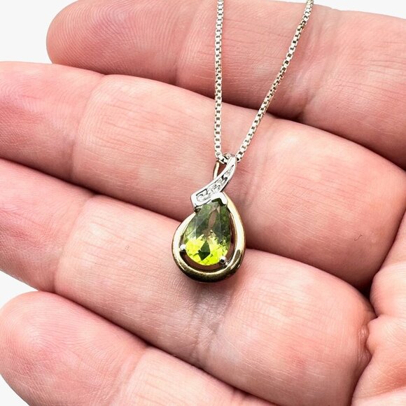 10K 925 Sterling Silver Green Prasiolite Teardrop Pendant Sterling 16" Necklace - Picture 2 of 4